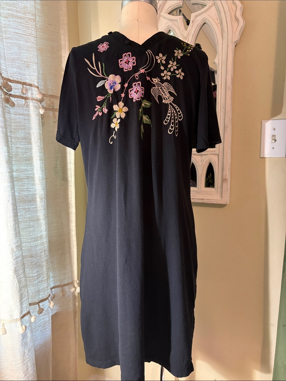 Johnny Was Black Mini Dress with Multi-Color Floral Embroidery - Picture 2 of 7